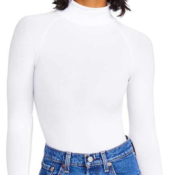 FREE PEOPLE Women's Seamless White Turtleneck Bodysuit with Cheeky Snap Gusset - Picture 12 of 12